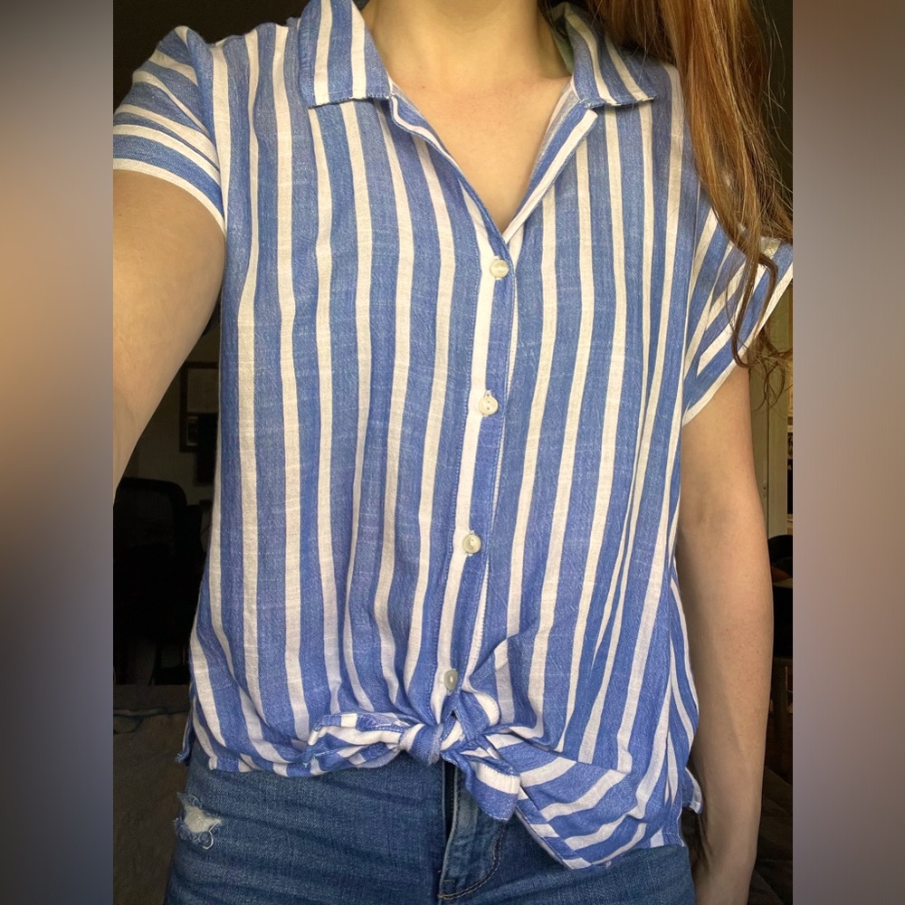 Small Lucky Brand Striped Blue and White Button Up